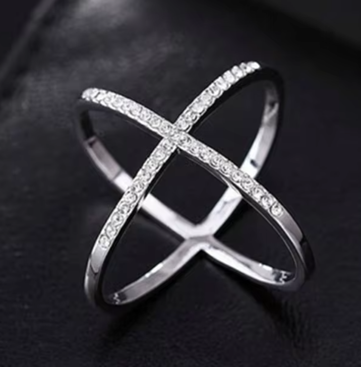 Elegant Crystal-Embellished Cross Scarf Ring